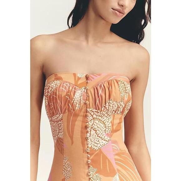 Farm Rio Linen Strapless Drop Waist Fit & Flare Maxi Dress Women's Size L Aurora - Picture 4 of 4